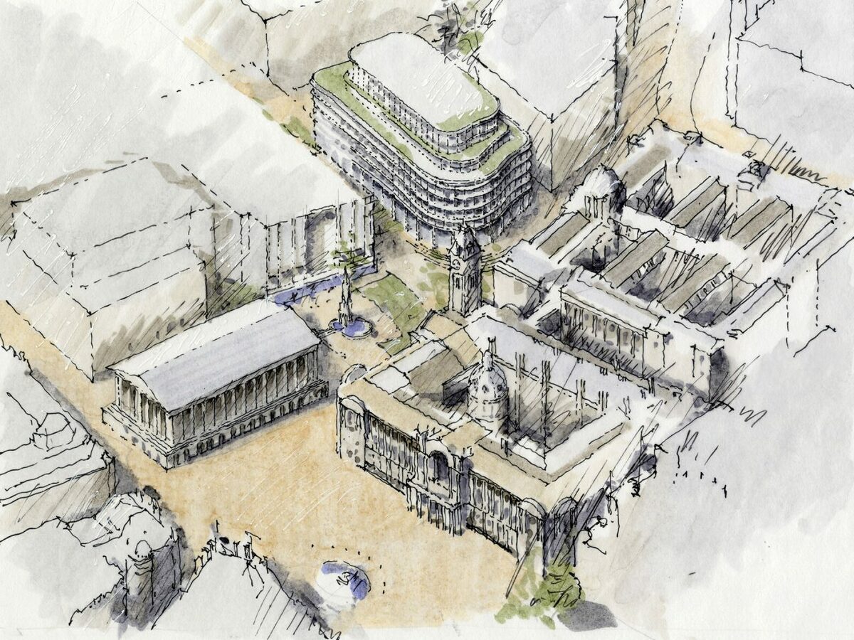 One Chamberlain Square, Paradise, Birmingham, Eric Parry Architects. Drawing by Eric Parry RA