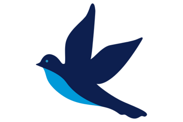 icon of a bird with a light blue underside, and a dark blue body and wings
