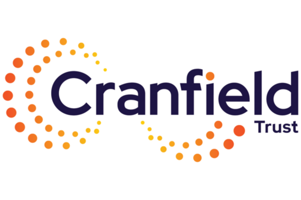 Cranfield Trust logo - Cranfield Trust written in navy with orange dots around the word Cranfield