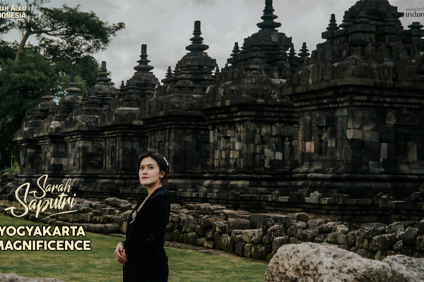Photo of Sarah Saputri with Indonesian Temple in background