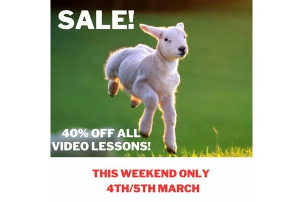 Photo of lamb leaping and words 40 % of all video lessons 