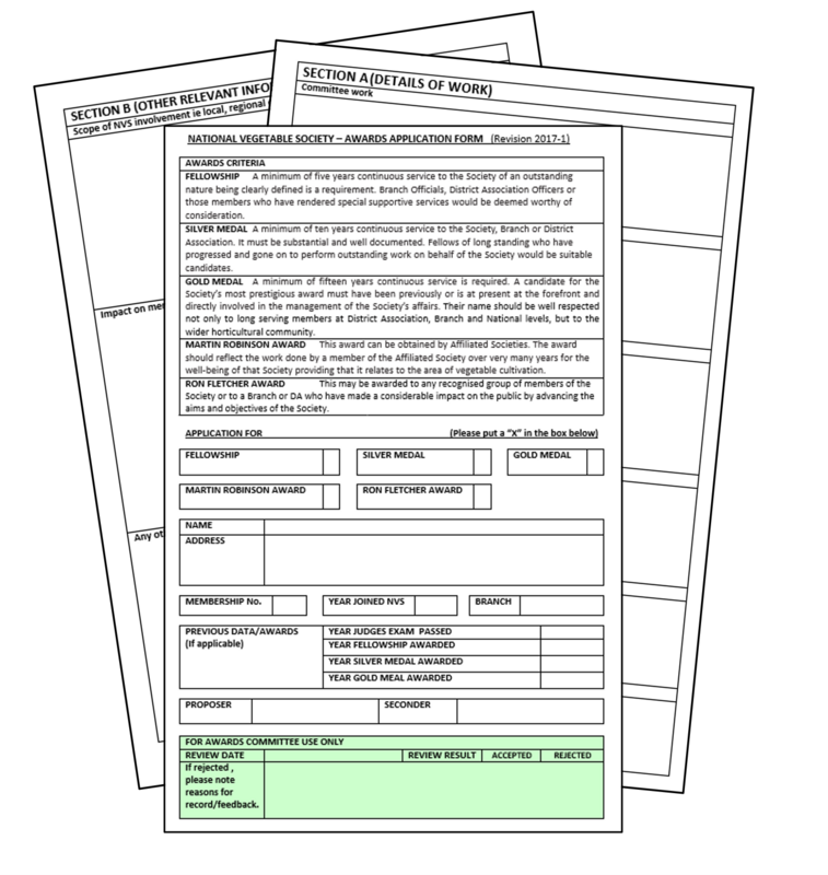 NVS Awards Application Form National Vegetable Society