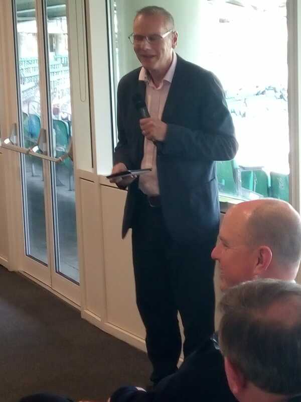 Simon Mann speaking at The Cricket Society Spring Lunch.
