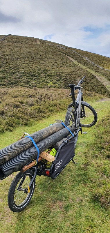 Accessing Gypsy Glen using and e-bike and trailer to carry tools and material