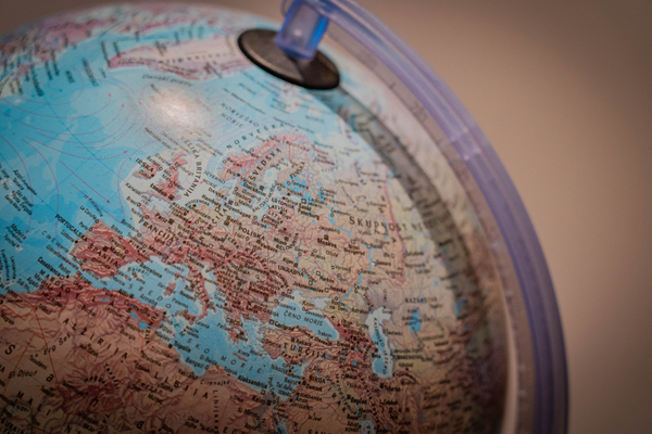 Close up on a globe featuring map of europe