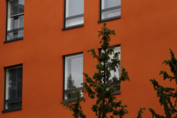 Orange building with black framed windows